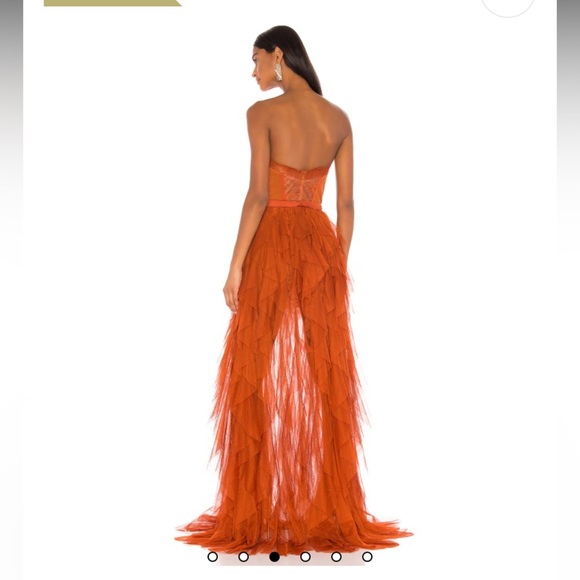 For love & lemons x revolve bustier gown in rust maxi ruffle lace fairy dress - Picture 2 of 8